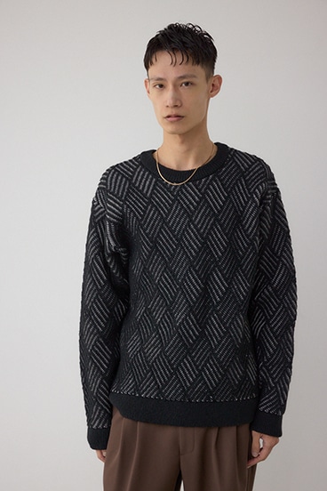 ダイヤ柄ニットトップス 詳細画像