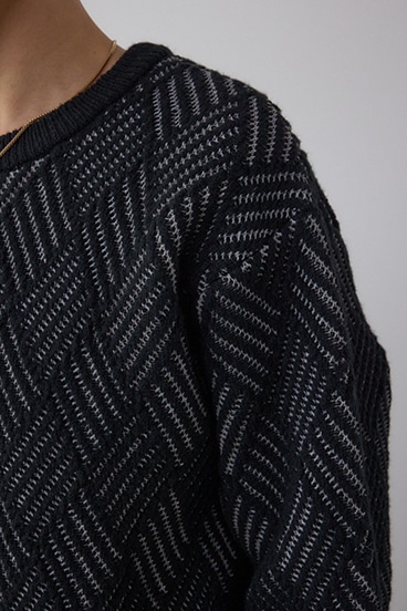 ダイヤ柄ニットトップス 詳細画像