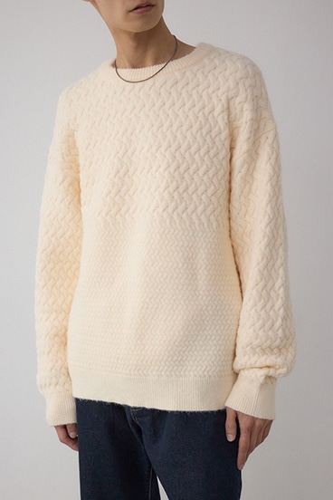 バスケット編み切り替えニットトップス