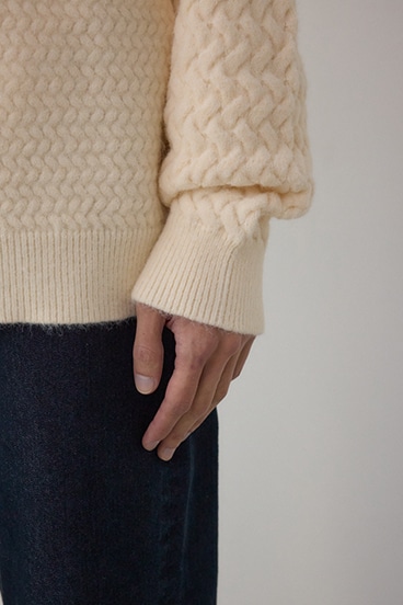 バスケット編み切り替えニットトップス 詳細画像