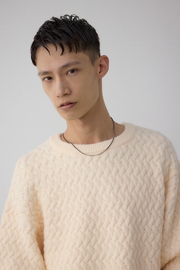 バスケット編み切り替えニットトップス