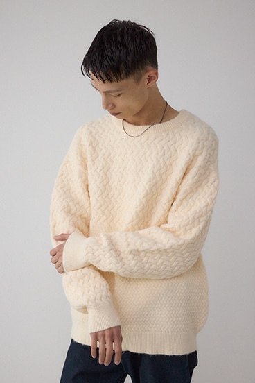 バスケット編み切り替えニットトップス 詳細画像