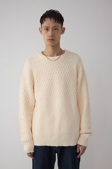 バスケット編み切り替えニットトップス 詳細画像