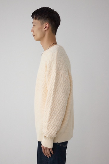 バスケット編み切り替えニットトップス 詳細画像