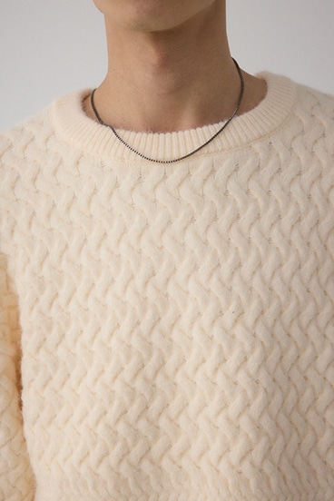 バスケット編み切り替えニットトップス 詳細画像