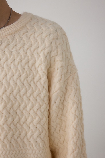 バスケット編み切り替えニットトップス 詳細画像