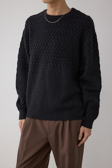 バスケット編み切り替えニットトップス