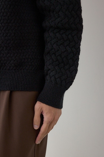 バスケット編み切り替えニットトップス 詳細画像