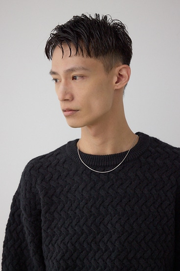 バスケット編み切り替えニットトップス