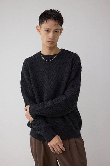 バスケット編み切り替えニットトップス 詳細画像