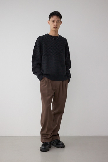 バスケット編み切り替えニットトップス 詳細画像