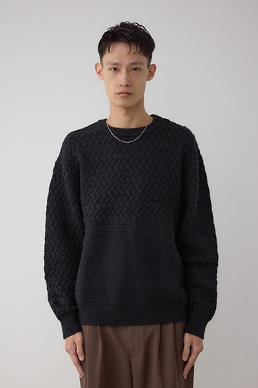 バスケット編み切り替えニットトップス 詳細画像