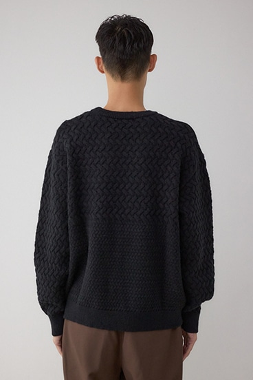 バスケット編み切り替えニットトップス 詳細画像