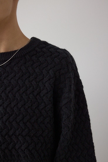 バスケット編み切り替えニットトップス 詳細画像