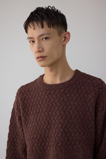 バスケット編み切り替えニットトップス