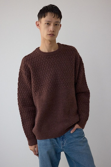 バスケット編み切り替えニットトップス 詳細画像