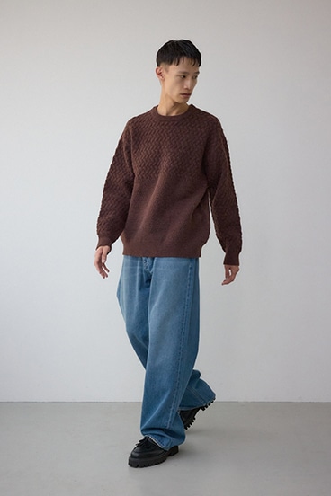 バスケット編み切り替えニットトップス 詳細画像