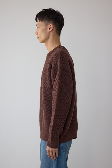 バスケット編み切り替えニットトップス 詳細画像