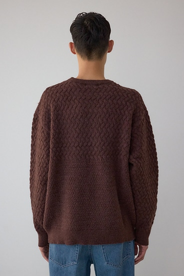 バスケット編み切り替えニットトップス 詳細画像