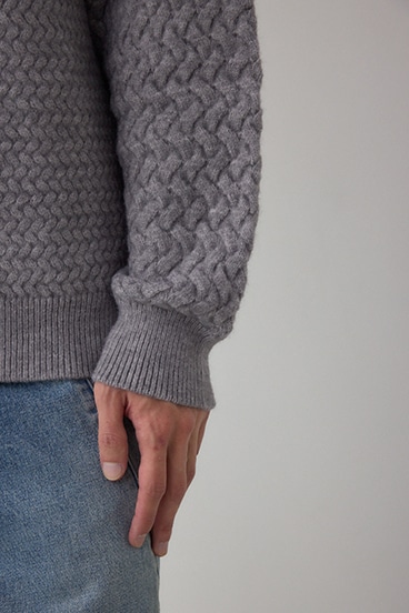 バスケット編み切り替えニットトップス 詳細画像