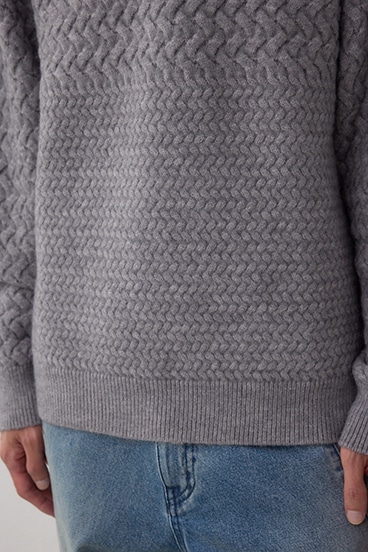 バスケット編み切り替えニットトップス 詳細画像