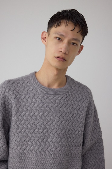 バスケット編み切り替えニットトップス