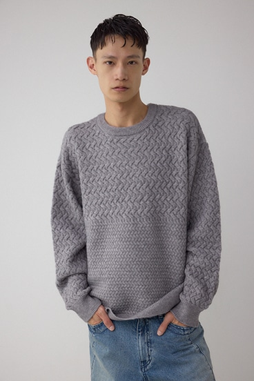 バスケット編み切り替えニットトップス 詳細画像