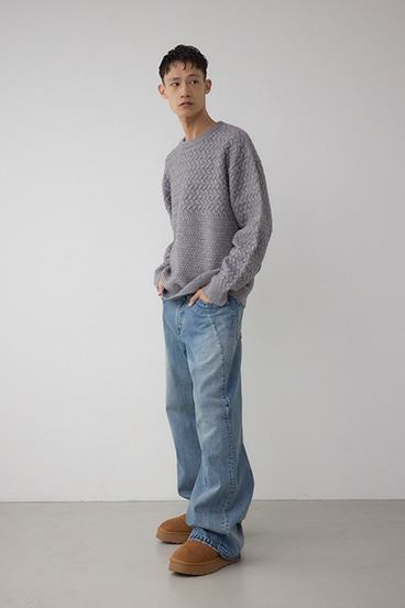 バスケット編み切り替えニットトップス 詳細画像