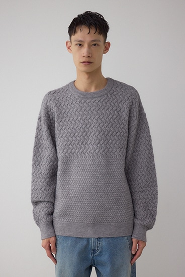 バスケット編み切り替えニットトップス 詳細画像