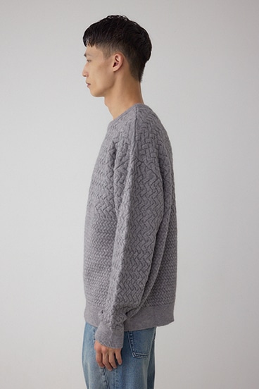 バスケット編み切り替えニットトップス 詳細画像