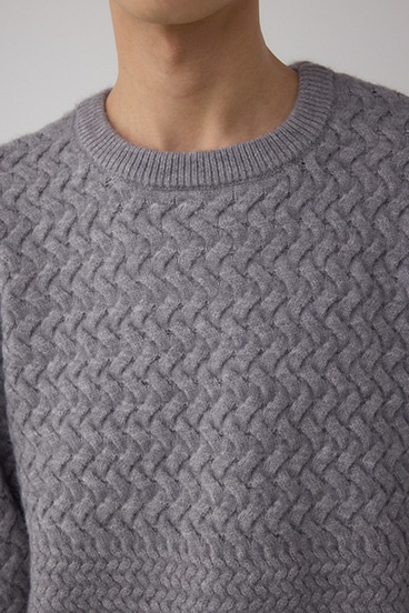 バスケット編み切り替えニットトップス 詳細画像