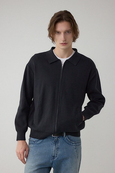 ジップアップ襟付きニットカーディガン