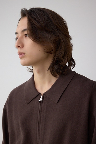 ジップアップ襟付きニットカーディガン