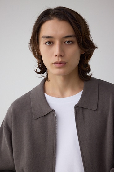 ジップアップ襟付きニットカーディガン