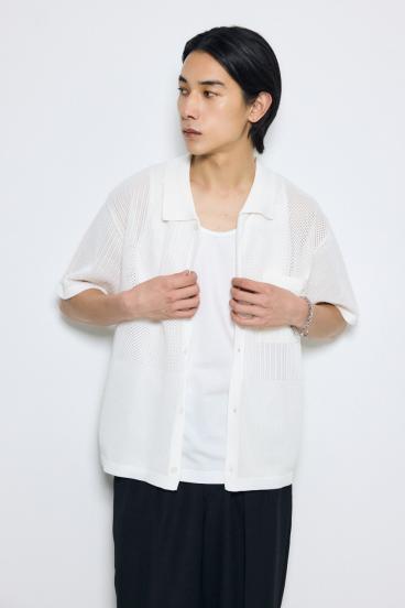 編地切替ニットシャツ 詳細画像