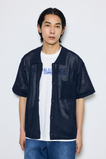 編地切替ニットシャツ