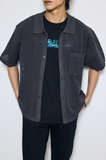 編地切替ニットシャツ
