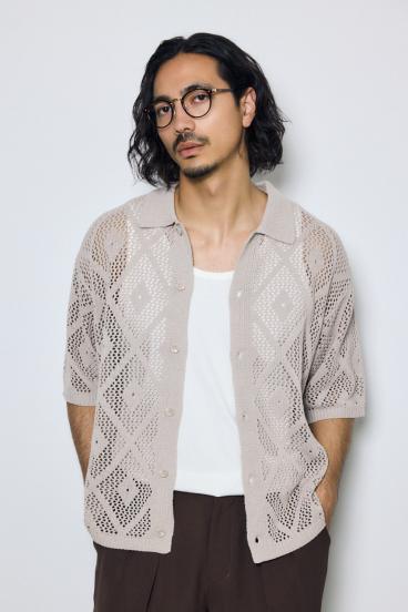 デザインメッシュニットシャツ