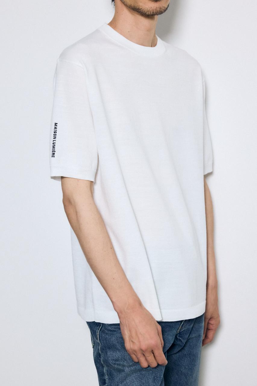 バック刺繍半袖ニットトップス