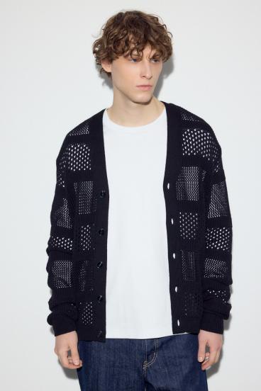 透かし編み柄変化カーディガン