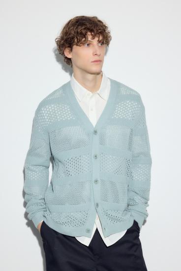 透かし編み柄変化カーディガン 詳細画像