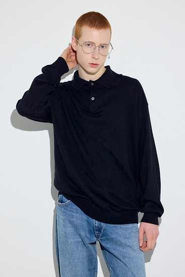 【SS先行アイテム】カシミヤミックスポロカラーニットトップス