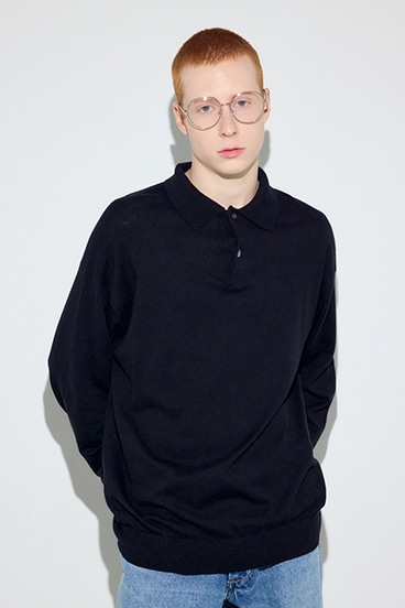 【SS先行アイテム】カシミヤミックスポロカラーニットトップス 詳細画像