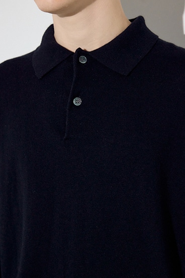 【SS先行アイテム】カシミヤミックスポロカラーニットトップス 詳細画像