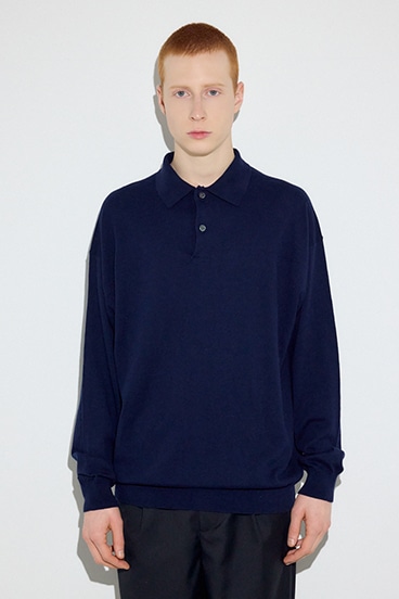 【SS先行アイテム】カシミヤミックスポロカラーニットトップス 詳細画像