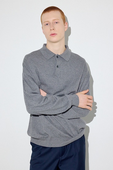 【SS先行アイテム】カシミヤミックスポロカラーニットトップス 詳細画像