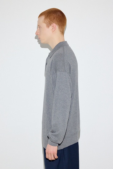 【SS先行アイテム】カシミヤミックスポロカラーニットトップス 詳細画像