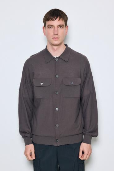 衿付きサファリニットカーディガン 詳細画像