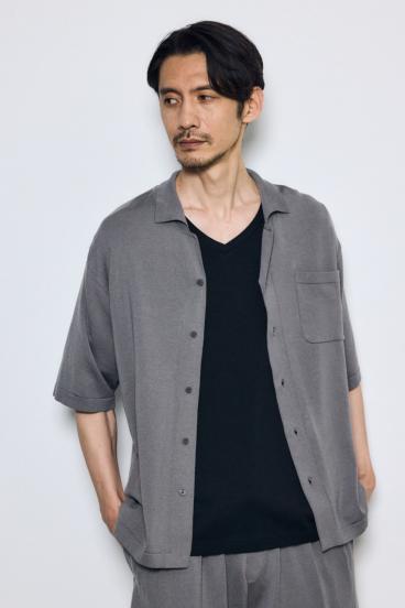 リラックスオープンカラーニットシャツ