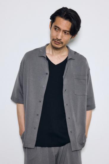 リラックスオープンカラーニットシャツ 詳細画像